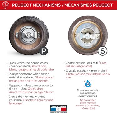 Млин для перцю та солі PEUGEOT Fidji, дерево, 12 см, матовий чорний