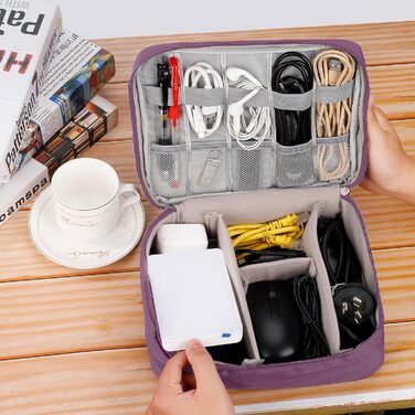 Водонепроникна сумка-органайзер для кабелів та аксесуарів електроніки (фіолетовий)