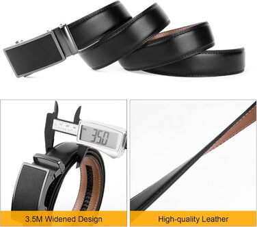 Чоловічий шкіряний ремінь Flintronic з автоматичною пряжкою (ратинг), ширина 3.5 см, довжина 130 см, з лінійкою та брелоком (у подарунковій коробці), чорний
