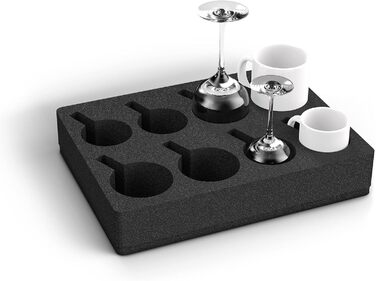 Polyurethane RV Plate Holder Cup Holder Set (without dishes) Dish Holder for RVs, Caravans, Boats, Cutlery Holder for 8 Plates + 8 Cups (Compatible with multiple sizes), black (Cup Holders Only)