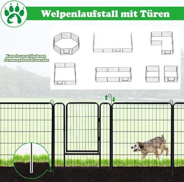 Набір вольєрів для собак SUBTLETY (6 шт.) з дверима та ґрунтовими анкерами. Freilaufgehege, загородження для собак, вольєр для цуценят, портативний вольєр для тварин, для саду та кемпінгу. Стійкий до погодних умов.