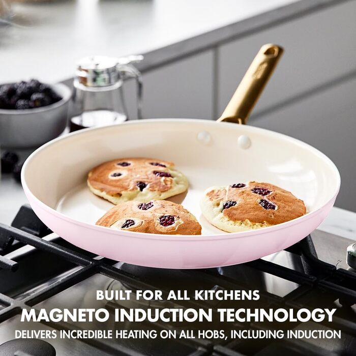 GreenPan Reserve Hard Anodized Healthy Ceramic Non-Stick Cookware Set, 10 Pieces, Including Frypans, Sauté Pan, and Saucepan, Gold Handle, PFAS-Free, Induction, Oven-Safe, Rosy Red 10-Piece Cookware Set Light Pink