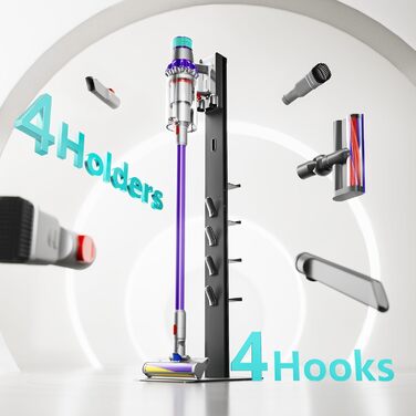 Підставка для пилососів Dyson з 4 гачками та 4 полицями, сумісна з моделями Gen5, V15, V12, V11, V10, V8, V7 та V6, без свердління, для зберігання пилососа та аксесуарів