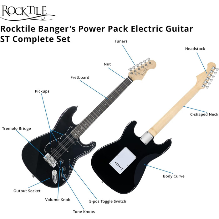 Електрогітара Rocktile Banger's Power Pack Комплект (підсилювач, чохол, кабель, ремінь, медіатори, тремоло, запасні струни, навчальний матеріал з CD/DVD)