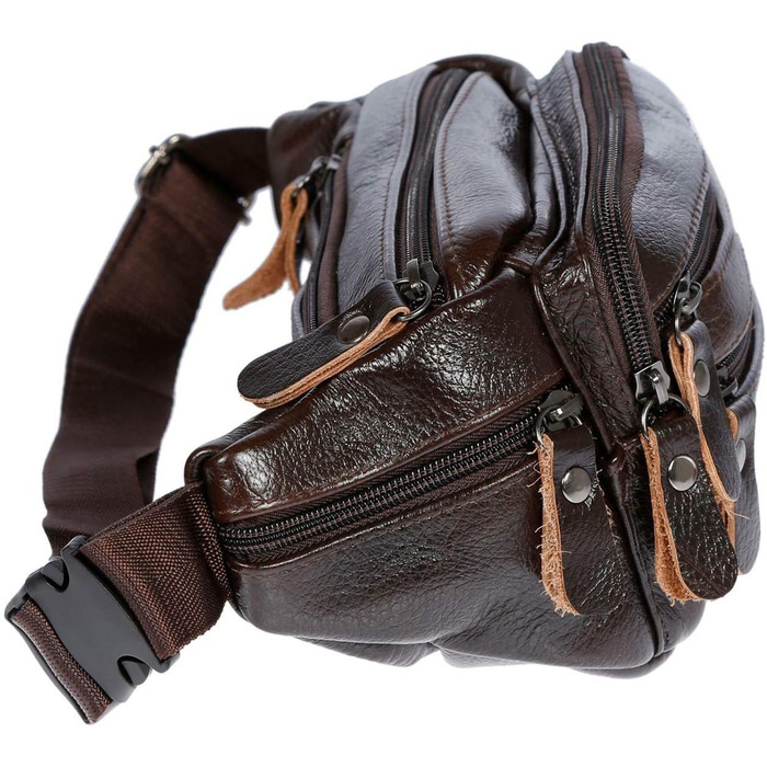 Чоловіча поясна сумка Christian Wippermann з натуральної шкіри - преміум якість, 24x12x6-8 см, 3 відділення на блискавці, регульований ремінь, коричнева