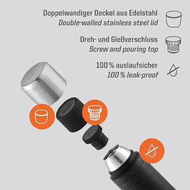 Esbit Majoris Insulated Bottle with Cup - 1000ml Stainless Steel Thermos for Hot & Cold Drinks - Black