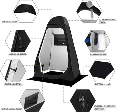 Brian & Dany Pop Up Camping Shower Tent - Portable Changing Tent with Rainfly & Windows - Outdoor Privacy Shelter, UPF 50+ Waterproof, 120x120x190cm