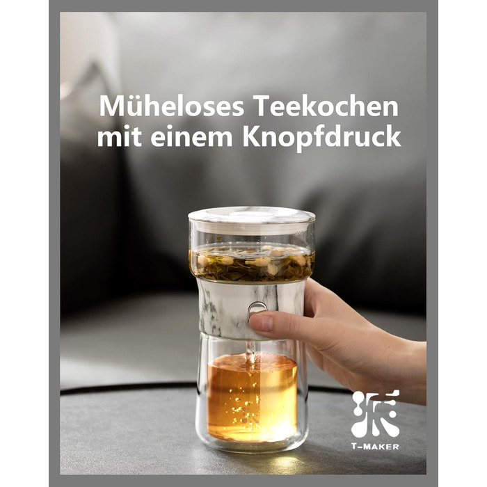 Чайник ZENS Klein Solo для заварювання листового чаю, з кнопкою One-Touch, з ізольованою чашкою та сумкою для подарунка (10-weiß, 200ml)