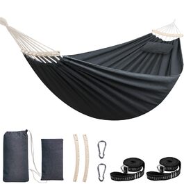 Гамак Chihee бавовняний великий, 270x150 см, до 300 кг, з подушкою та карабінами, темно-сірий