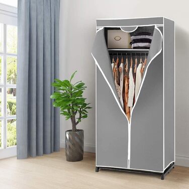 GIANTEX Clothes Closet Fabric Wardrobe with Clothes Rod & Shelf, Folding Wardrobe 74 x 50 x 172 cm, Clothes Rack Metal Frame with Dust Cover, for Bedroom Dressing Room (light grey)