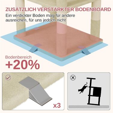 Великий котячий будиночок Kratzbaum 208 см з 3 анти-перекидною системою. Стабільний котячий будиночок XXL з 15 стовпчиками для дряпання, 2 платформами, 2 печерами, 1 рампою для дряпання та гамаком. Для великих котів (Бежевий)