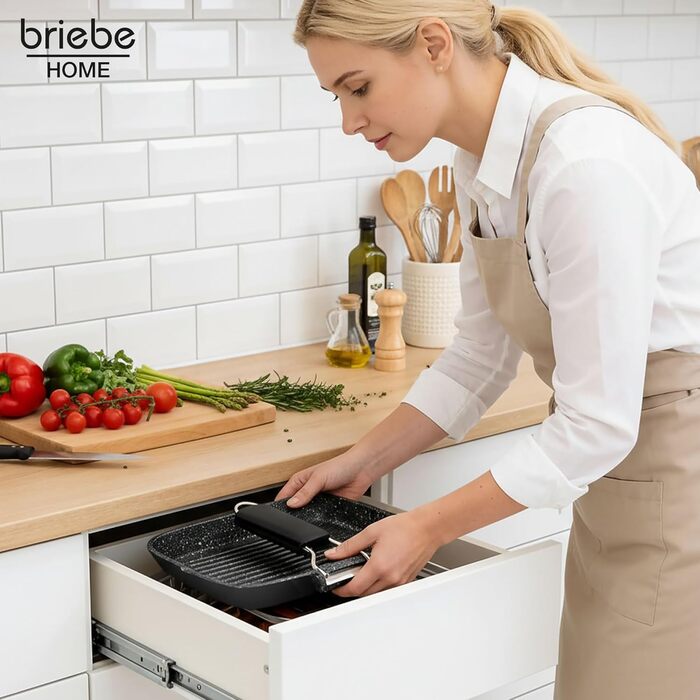 Гриль-сковорода Brieve Black Titanium індукційна, алюмінієва з антипригарним покриттям, складана, 34x24 см