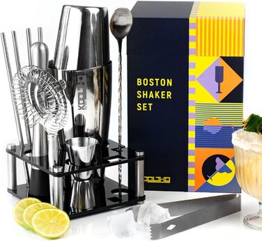 Професійний набір для коктейлів Boston Shaker з підставкою, нержавіюча сталь, подарунок для бармена, оригінальні подарунки для чоловіків і жінок