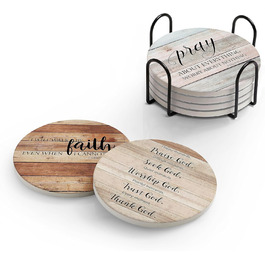Hoomey Drink Coasters with Bible Verses, 6 Pack - Absorbent Drink Coasters with Holder, Ceramic Coasters with Cork Back for Table Protection, Christian Coasters, Christian (Set of 6 Christian Coasters)