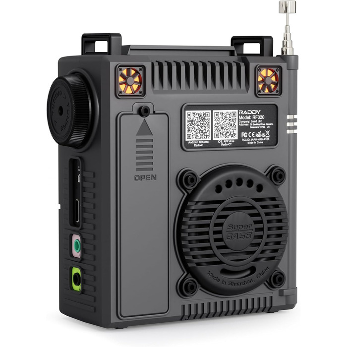 Raddy RF320: Портативне радіо Kurzwellenradio з керуванням через додаток, FM/AM/VHF/SW/AIR, підтримка BT/TF-картки, перезаряджуване, з антеною 3м, навушниками, ліхтариком, SOS, сірий
