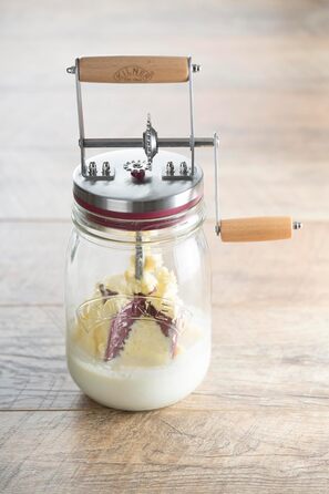Kilner Butter Churn Glass with Hand Crank, Manual Hand Crank and Silicone Mixer, 1L, Opening: 7.2 cm, 16.5 cm x 11 cm x 27 cm, Make butter yourself in about 10 minutes, Glass butter container (pack of 2)