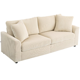 HOMCOM 3-Seater Sofa, Couch with Armrests, Throw Pillows, Upholstered Sofa with Corduroy Cover, Thick Padded Loungesofa up to 450 kg for Living Room, Bedroom 212 x 80 x 88 cm, Cream White | Aosom