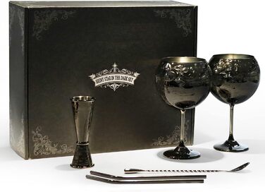 Luxurious Gin Glasses Set, Stainless Steel Cocktail Wine Glasses Set, Gin Making Kit for Gin Lovers 680ml Black, (Hand Wash)