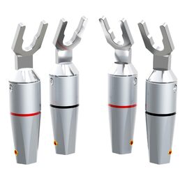 Комплект позолочених роз'ємів-лопаток Monosaudio SY1508G (8 шт), чиста мідь, подвійне гвинтове кріплення для кабелів 8-20AWG до 4мм, для акустик та підсилювачів (S902R Родіювання)