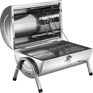 BBQ гриль із нержавіючої сталі tectake, велика подвійна решітка, для вугілля, срібний