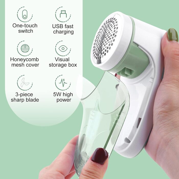 Електричний видалення ворсу для одягу та вовни з USB-кабелем та 2 змінними лезами (зелений)