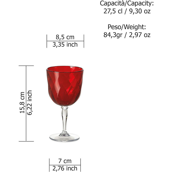 Набір келихів Omada Design Linea Diamond Rot (4 шт., 27,5 cl) з акрилу, для дому та вулиці