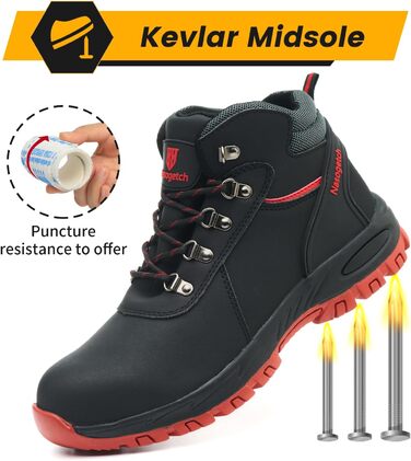 Черевики робочі зимові водонепроникні з металевим підсилювачем для жінок та чоловіків. Зимові робочі черевики, захисні черевики, антиковзаючі, чорно-червоні (39 EU)