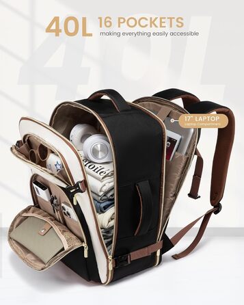 LOVEVOOK Рюкзак для ручної поклажі, 40L, для подорожей, чоловічий/жіночий, 17 дюймів, водонепроникний, для вихідних, кемпінгу, бізнесу, сумка для ручної поклажі, Cabin Bag