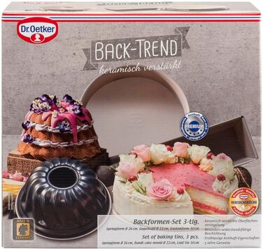 Набір форм для випічки Dr. Oetker Back-Trend (3 шт.): розпірна, гугельхупф, прямокутна, керамічне покриття, до 230°C