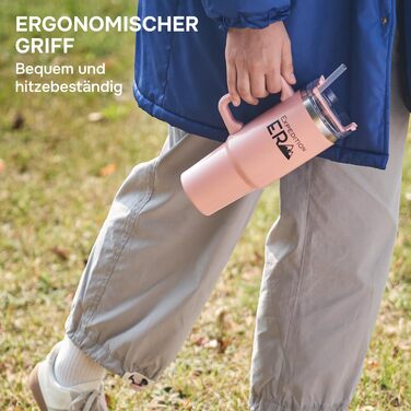 Термокружка з трубочкою 880мл, 30oz - ізольована термокружка з кришкою та ручкою, нержавіюча сталь, велика ємність, Tumbler, термокружка для напоїв, кавова кружка to go XXL (Рожева)