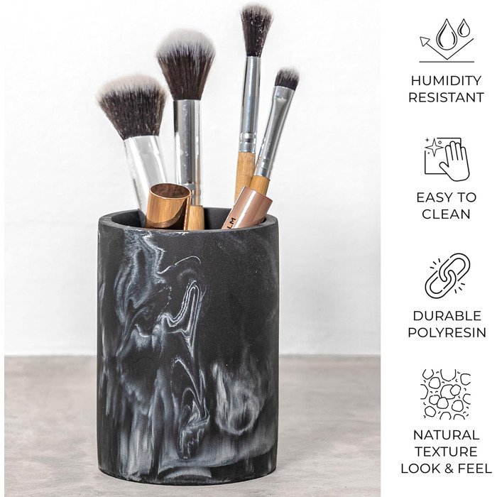 Набір для ванної кімнати ZCCZ: 4 предмети (тримач для зубних щіток, дозатор мила, мильниця, стакан для зубних щіток) – чорний мармур, елегантне зберігання косметики