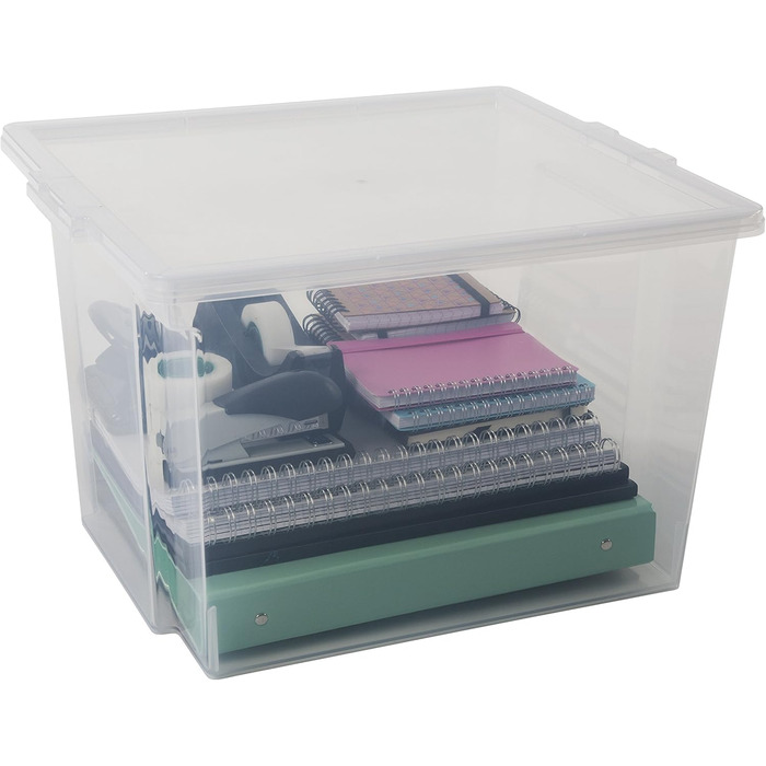 Iris Ohyama 30L Plastic Storage Boxes with Lid, 6 Large Stackable Boxes, BPA-Free, Laundry, Office, USB-M, Transparent - L42 x W35.5 x H26.5 cm