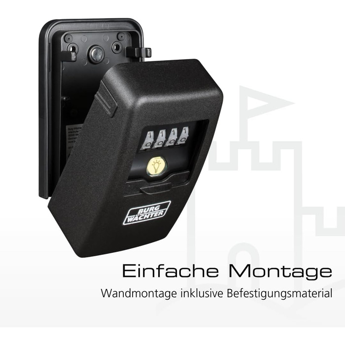 Кейс-сейф для ключів Burg-Wächter Key Safe 60 L SB з 4-значним кодом, магнітний, з підсвіткою, для зовнішнього та внутрішнього монтажу, чорний