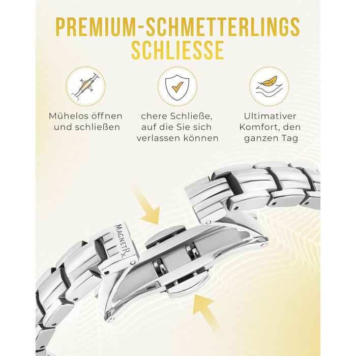 Браслет на руку MagnetRX® Ultrastarkes Titan Magnetarmband для жінок – титановий браслет з магнітами, регульована довжина, інструмент для визначення розміру, сріблястий (5x Strength)