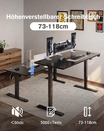 Devoko Adjustable Height Desk with USB Port - Electric Standing Desk, 160x70cm Black