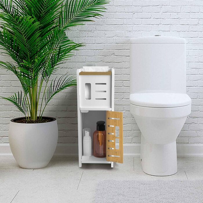 PVC Toilet Paper Holder with Brush - 2-in-1 Bathroom Organizer - White (39cm)