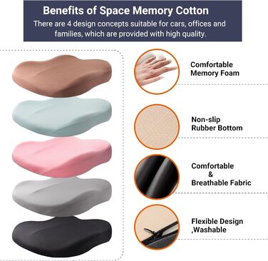 Подушка для сидіння в авто з Memory Foam, ортопедична, чорна. Підвищення сидіння для водія, для офісного крісла, інвалідного візка