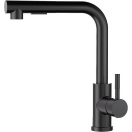 Кухонний змішувач SEMANEY з висувною лійкою, чорний, з донним клапаном, 360° обертання, 2 режими, для кухні
