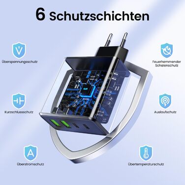 Мережевий зарядний пристрій USB C, 2 шт. 80W, 4 порти USB, швидка зарядка, адаптер для смартфонів, iPad, навушників, чорний