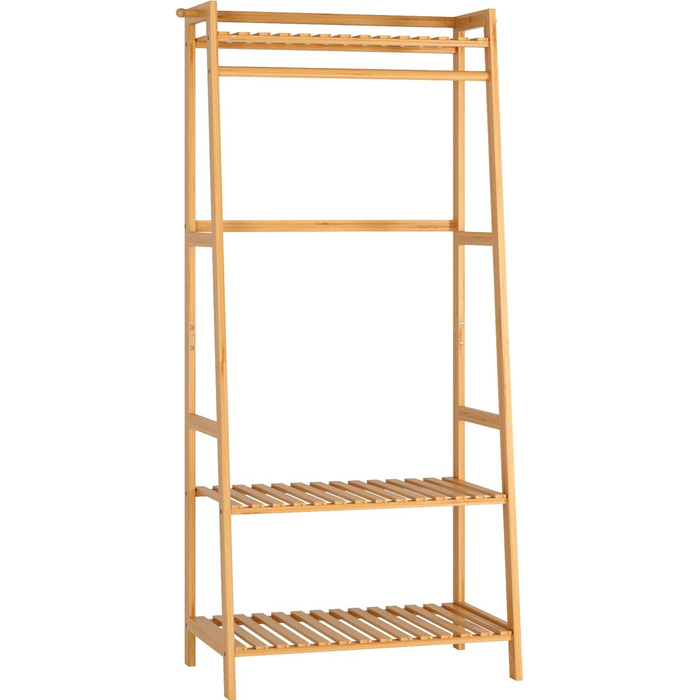 FOREHILL Clothes Rack with Shelves Coat Rack Bamboo Clothes Rail with Anti-Tip Device for Clothes Shoe Shelf Bags 164x70x42cm