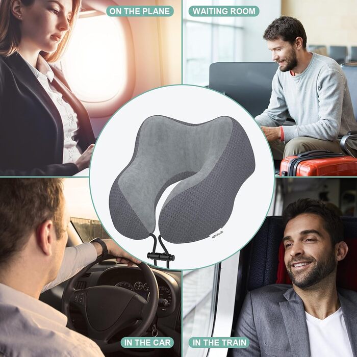 Подушка для шиї у подорожах: м'яка подушка з memory foam для автомобіля, літака, офісу та дому (темно-сіра)