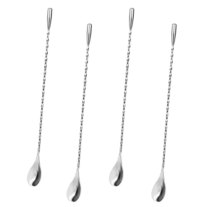 Набір з 4 барних ложок для коктейлів з нержавіючої сталі з спіральним візерунком. Ідеально підходять для Мартіні, кави, шейкерів та барів.