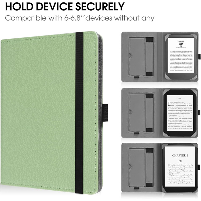 Чохол-книжка для 6-дюймових eReaders: Kindle, Kobo, Tolino, Pocketbook, Sony. З підставкою та петлею для руки. Колір: м'ятний