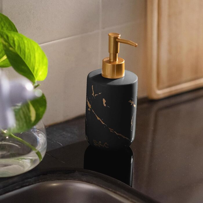 Дозатор для мила JJ PRIME керамічний, 400 мл, чорний, для ванної/кухні
