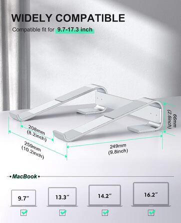 Підставка для ноутбука Soqool, ергономічна, з вентиляцією, сумісна з MacBook, Lenovo, Huawei, Acer, Dell, HP (10-17 дюймів), срібна