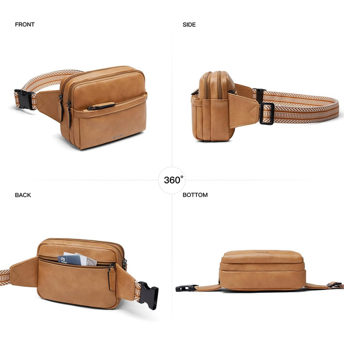 Women's Fanny Pack, Small Crossbody Bag for Women, PU Leather Theft-Proof Bag, Waterproof Waist Bag for Women for Outdoor Sports, Travel, Cycling (Brown 2)