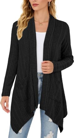 Кардиган жіночий Grecerelle з довгим рукавом, в'язаний, з кишенями, чорний