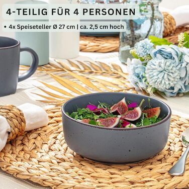 Набір керамічних мисок Sänger Bombay Sky Shades (4 шт.) | Миски для мюслі та сніданку, 700 мл, для 4 осіб, стійкі до подряпин, мікрохвильовки та миття в посудомийній машині