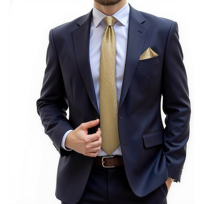 Краватка однотонна для чоловіків DiBanGu, шовкова краватка та нагрудна хустинка, комплект з краваткотримачем для весілля та свят, золото