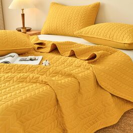 Cozy, warm quilted blanket, soft woven throw blanket for bed, couch, and chair, comfortable blanket, perfect for home decor and winter warmth (Yellow, 230 x 250 cm)